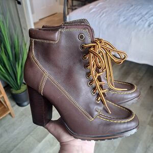 Colin Stuart Boots Womens Size 7.5 Brown Platform Ankle Heels Shoes Lace Up